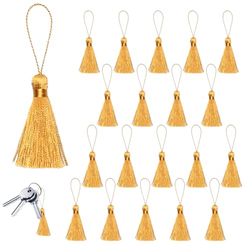 BEAHING Tassels 20pcs 2inch DIY Lesezeichen Tassels Gold gelb Mini Schlüsselbund Quasten Quasten mit hängenden Schleifen Quasten für Handwerkslüfterdekoration Schmuck Schmutz von BEAHING