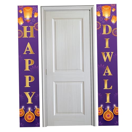 Diwali -Dekorationen Happy Diwali Banner 71 x 12 Zoll Außen in der Innenveranda Happy Diwali Zeichen Indisches Diwali Festival für Lichter Dekor und Vorräte für Home Style 2 Happy Diwali Banner von BEAHING