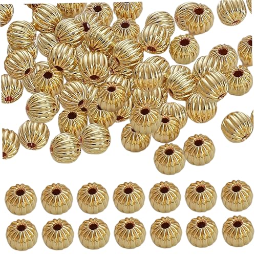 Goldperlen für Handwerk, 50pcs runde Perlen glatte 14K unvollendete Goldperlen für Handwerks lustige DIY -Halskette Ohrringe Kupfergold Perlen für Schmuckherstellung DIY, 5 mm, Goldperlen für Schmuck von BEAHING