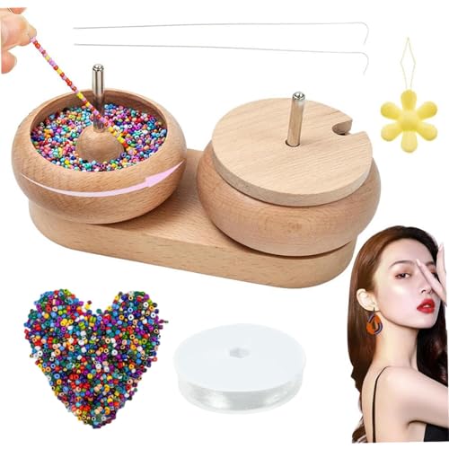 Holzperlen Spinner -Kit mit Kristallfaden und 1000 PCs gemischte farbige Perlen Doppelschüssel -Spinner mit 2 -plemen -Perlen -Nadelnstapfen -Perlen -Werkzeug für DIY -Schmuck Making Set2 Perlen Spin von BEAHING