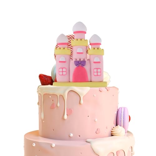 Schloss Kuchen -Toper Schlosskuchen Dekoration für Babypartyzubehör für Geburtstagsfeier Dekorationen 5.9x7,5 cm Pink, Schloss Kuchen -Topper von BEAHING