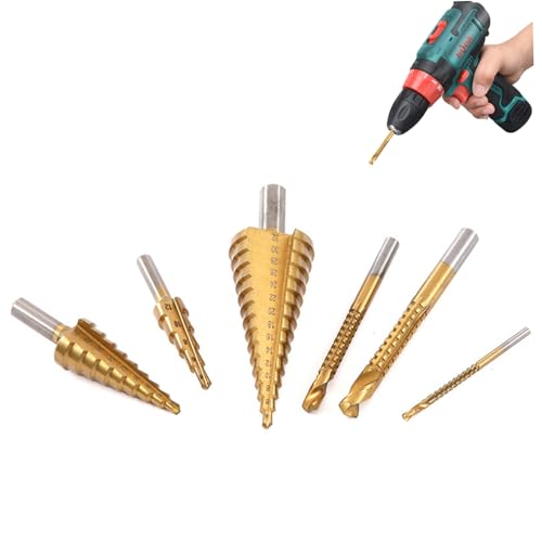 Stiefmaschinenbohrbit, 6PCS -Bohrer -Bit -Set, Titanschicht -Stiefmaschinenbohrer mit Gehäuse, Hochgeschwindigkeits -Stahl -Stufe Bohrmaschine Bit 3 Größen von Twist -Bohrer -Bits zum Bohren von Meta von BEAHING