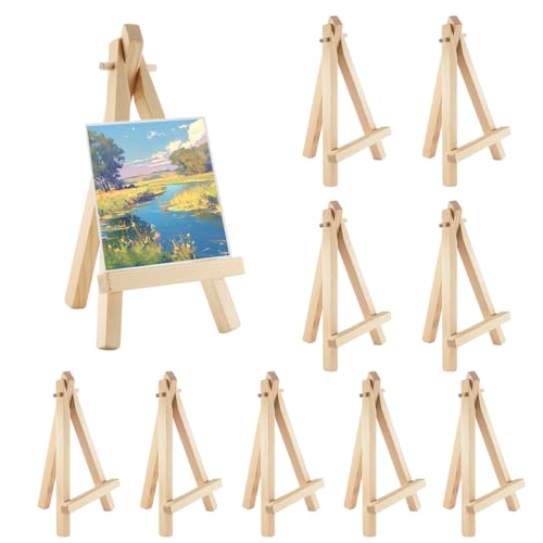 BEASAFY 10 Stück Mini Staffelei Holz, Dreieck Faltbar Holzstaffelei, Staffelei Klein Tischstaffelei Holz Mini Staffelei Tisch für Hochzeiten, Geburtstage, Partys, Fotoalben, Malen, Basteln (15 x 8cm) von BEASAFY