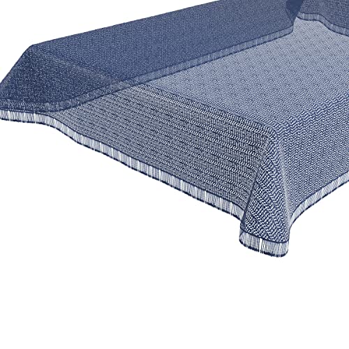 BEAUTEX Moa Weichschaum Tischdecke mit Fransen, Garten, Balkon, Terrasse, Camping - Oval 140x180 cm, Blau von BEAUTEX