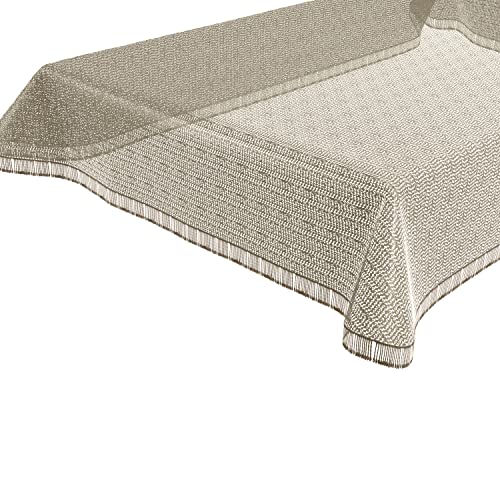 BEAUTEX Moa Weichschaum Tischdecke mit Fransen, Garten, Balkon, Terrasse, Camping - Oval 160x220 cm, Beige von BEAUTEX