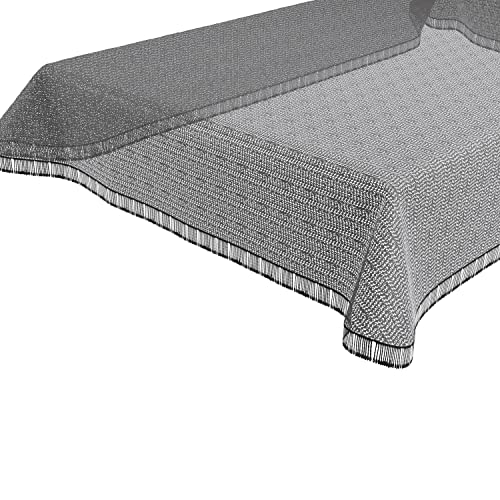 BEAUTEX Moa Weichschaum Tischdecke mit Fransen, Garten, Balkon, Terrasse, Camping - Rund 140 cm, Anthrazit von BEAUTEX