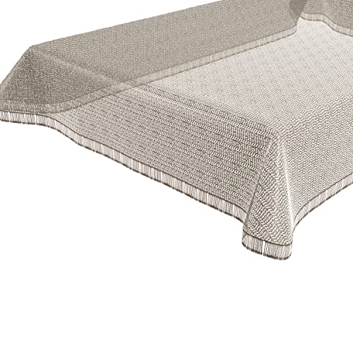 BEAUTEX Moa Weichschaum Tischdecke mit Fransen, Garten, Balkon, Terrasse, Camping - Rund 160 cm, Beige von BEAUTEX