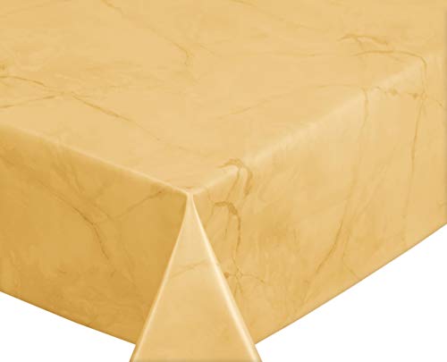 Wachstuchtischdecke abwischbar, OVAL RUND ECKIG, fleckenabweisende Gartentischdecke Marmorstein, zuschneidbare Wachstuch Tischdecke (Eckig 140x260 cm, Gelb) von BEAUTEX