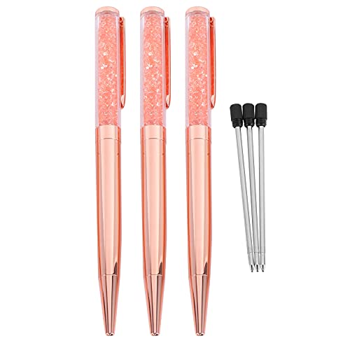 BEAUY Rose Gold Stift Bling Kristall Kugelschreiber Schwarzer Tintenstift mit 3 Zusaetzlichen Minen (Rose Gold 3 Pack) von BEAUY