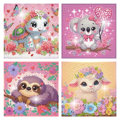 4er-Pack 5D Diamond Painting Kinder Tiere-Set, Voller runder Bohrer Diamant Malerei Bilder für Kinder, DIY Mosaikherstellung Basteln Mädchen Junge 6 7 8 9 10 11 12 Jahre, Geschenk Kinder Ab 6 Jahre 15 von BEAYIOU