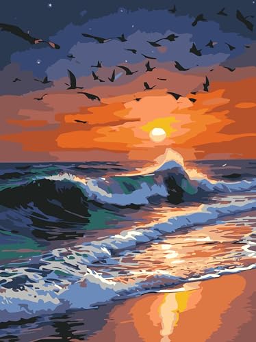 BEAYIOU Malen nach Zahlen Kit für Erwachsene Strand, Sonnenuntergang Adult Paint by Numbers, Scenery Ölmalerei Kits perfekt für Geschenk Home Wall Decor 12x16 zoll von BEAYIOU