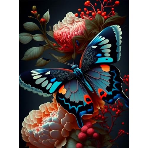 BEAYIOU Schmetterling malen nach Zahlen Erwachsene, DIY Blume Ölgemälde Faltenfreie Leinwand 3 Pinseln und Hochwertige Acrylfarbe Geschenk 30x40 cm von BEAYIOU