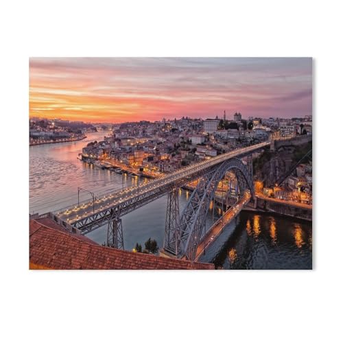 BEAYODKP Abendliche Luis I Brücke, Porto, Portugal,Malen Nach Zahlen-Ölgemälde Geschenk Für Erwachsene Kinder Malen Nach Zahlen Kits Home Haus Dekor（20x30cm） 7.8x11.8 Zoll-697 von BEAYODKP