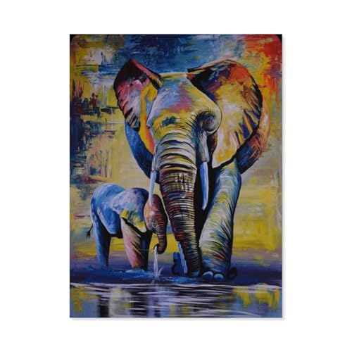 BEAYODKP Bunt Elefant Familie Fluss Tiere，Malen nach Zahlen Set für Erwachsene Kinder Anfänger selber auf Leinwand malen nach Zahlen zur Heimdekoration（50x60cm） 19.6x23.6 pouces-E20 von BEAYODKP