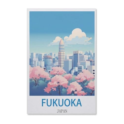 BEAYODKP DIY Malen nach Zahlen，Fukuoka Vintage japanisches Reiseplakat，diy malen nach zahlen erwachsene landsch Mit Pinsel und Acrylfarbe Erwachsenenfarbe nach Zahlen Kits Kunst（20x30cm）-F34 von BEAYODKP