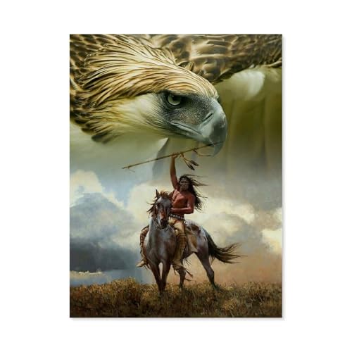 BEAYODKP DIY Malen nach Zahlen，Indianer und Adler，diy malen nach zahlen erwachsene landsch Mit Pinsel und Acrylfarbe Erwachsenenfarbe nach Zahlen Kits Kunst（50x60cm） 19.6x23.6 pouces-G74 von BEAYODKP