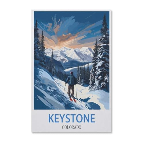 BEAYODKP DIY Malen nach Zahlen，Keystone Colorado Vintages Reiseplakat，diy malen nach zahlen erwachsene landsch Mit Pinsel und Acrylfarbe Erwachsenenfarbe nach Zahlen Kits Kunst（30x40cm）-F94 von BEAYODKP