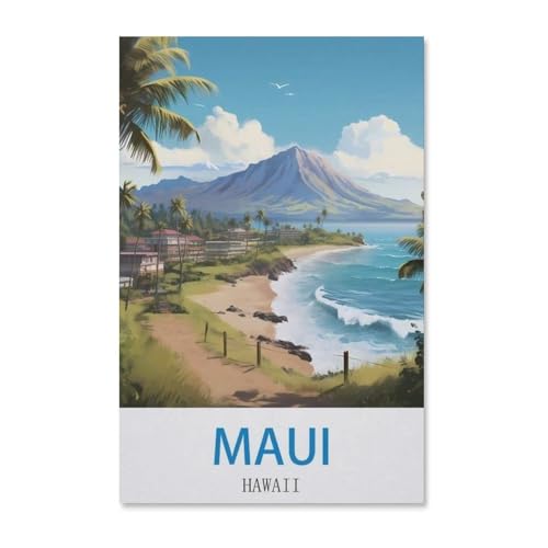 BEAYODKP DIY Malen nach Zahlen，Maui-hawaiisches Vintages Reise-Plakat，diy malen nach zahlen erwachsene landsch Mit Pinsel und Acrylfarbe Erwachsenenfarbe nach Zahlen Kits Kunst（20x30cm）-G54 von BEAYODKP