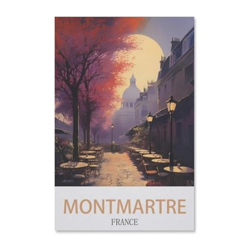 BEAYODKP DIY Malen nach Zahlen，Montmartre Vintages Reiseplakat Frankreich，diy malen nach zahlen erwachsene landsch Mit Pinsel und Acrylfarbe Erwachsenenfarbe nach Zahlen Kits Kunst（50x60cm）-H74 von BEAYODKP