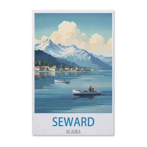 BEAYODKP DIY Malen nach Zahlen，Seward Alaska Vintages Reiseplakat，diy malen nach zahlen erwachsene landsch Mit Pinsel und Acrylfarbe Erwachsenenfarbe nach Zahlen Kits Kunst（20x30cm）-F14 von BEAYODKP