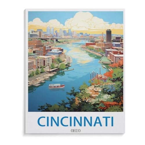 BEAYODKP DIY Malen nach Zahlen，Vintages Reiseplakat Cincinnati Ohio，diy malen nach zahlen erwachsene landsch Mit Pinsel und Acrylfarbe Erwachsenenfarbe nach Zahlen Kits Kunst（20x30cm）-I54 von BEAYODKP