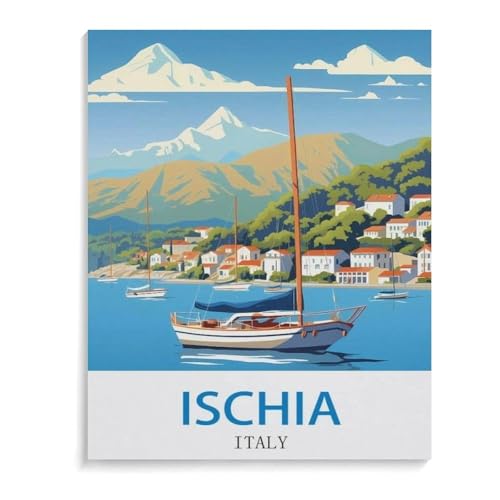 BEAYODKP DIY Malen nach Zahlen，Vintages Reiseplakat Ischia Italien，diy malen nach zahlen erwachsene landsch Mit Pinsel und Acrylfarbe Erwachsenenfarbe nach Zahlen Kits Kunst（20x30cm）-I14 von BEAYODKP