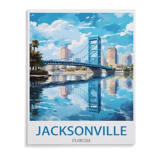 BEAYODKP DIY Malen nach Zahlen，Vintages Reiseplakat Jacksonville Florida，diy malen nach zahlen erwachsene landsch Mit Pinsel und Acrylfarbe Erwachsenenfarbe nach Zahlen Kits Kunst（30x40cm）-J14 von BEAYODKP