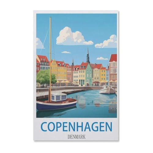 BEAYODKP DIY Malen nach Zahlen，Vintages Reiseplakat Kopenhagen Dänemark，diy malen nach zahlen erwachsene landsch Mit Pinsel und Acrylfarbe Erwachsenenfarbe nach Zahlen Kits Kunst（20x30cm）-F74 von BEAYODKP