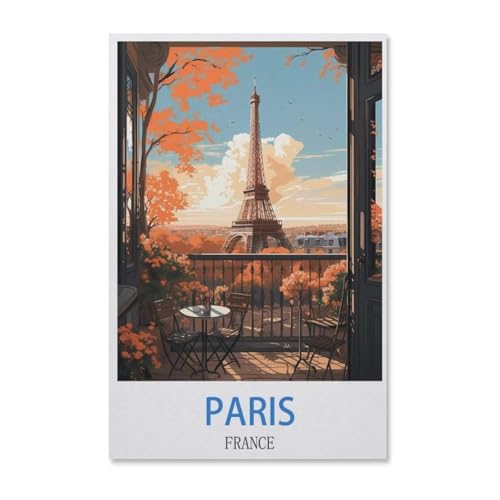 BEAYODKP DIY Malen nach Zahlen，Vintages Reiseplakat Paris Frankreich，diy malen nach zahlen erwachsene landsch Mit Pinsel und Acrylfarbe Erwachsenenfarbe nach Zahlen Kits Kunst（20x30cm）-G34 von BEAYODKP