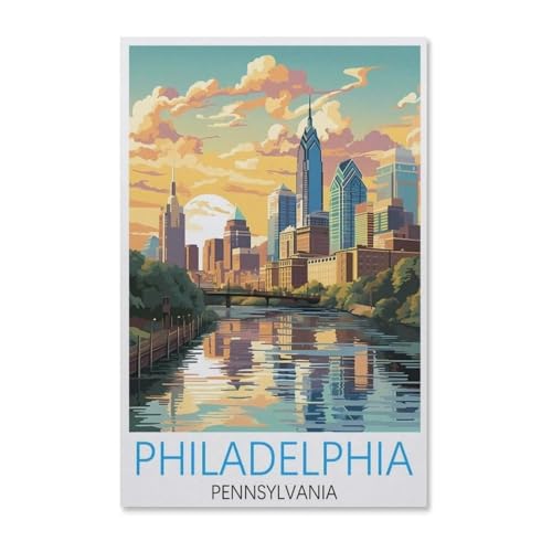 BEAYODKP DIY Malen nach Zahlen，Vintages Reiseplakat Philadelphias, Pennsylvania，diy malen nach zahlen erwachsene landsch Mit Pinsel und Acrylfarbe Erwachsenenfarbe nach Zahlen Kits Kunst（20x30cm）-G94 von BEAYODKP