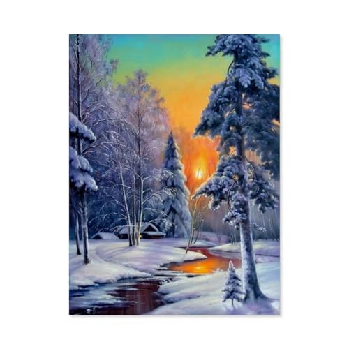 BEAYODKP DIY Malen nach Zahlen，Winterwaldbach，diy malen nach zahlen erwachsene landsch Mit Pinsel und Acrylfarbe Erwachsenenfarbe nach Zahlen Kits Kunst（50x60cm） 19.6x23.6 pouces-G54 von BEAYODKP