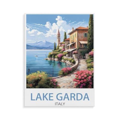 BEAYODKP Gardasee Italien, Küste,nach Zahlen für Erwachsene, DIY-Malen-nach-Zahlen-Kits für Kinder, Anfänger, Rahmenlose Leinwand(20x30cm-O58 von BEAYODKP