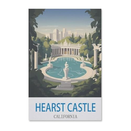 BEAYODKP Hearst Castle Kalifornien Vintages Reiseplakat，Malen Nach Zahlen-Ölgemälde Geschenk Für Erwachsene Kinder Malen Nach Zahlen Kits Home Haus Dekor（20x30cm）-F77 von BEAYODKP