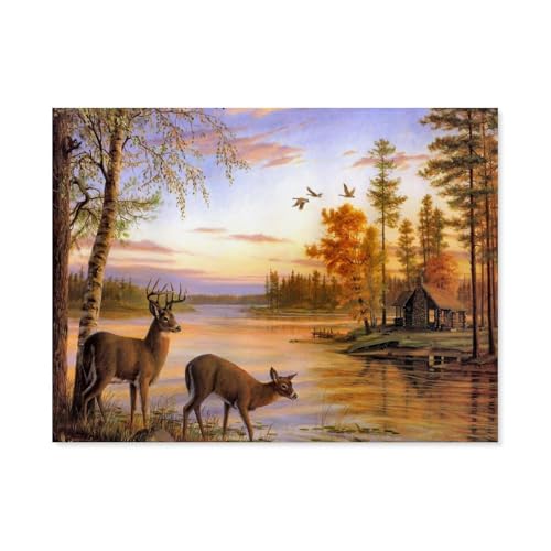 BEAYODKP Hirsch Elch See Baum Sonnenuntergang Tiere，DIY Malen Nach Zahlen-Vorgedruckt Leinwand-Ölgemälde Geschenk für Erwachsene Kinder Kits Home Haus Dekor（50x60cm） 19.6x23.6 pouces-D76 von BEAYODKP