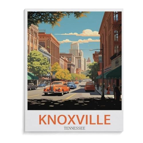 BEAYODKP Knoxville Tennessee Vintages Reiseplakat,Malen nach Zahlen Set für Erwachsene Kinder Anfänger selber auf Leinwand malen nach Zahlen zur Heimdekoration(30x40cm-L60 von BEAYODKP