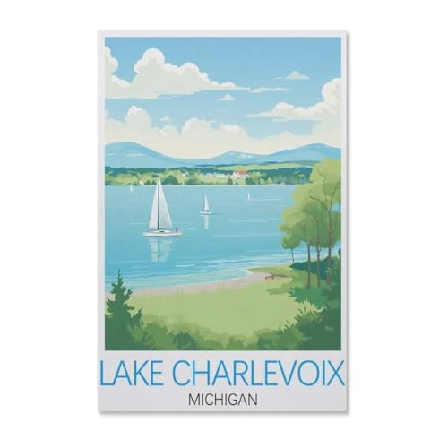 BEAYODKP Lake Charlevoix, Michigan，Malen Nach Zahlen-Ölgemälde Geschenk Für Erwachsene Kinder Malen Nach Zahlen Kits Home Haus Dekor（50x60cm）-G97 von BEAYODKP