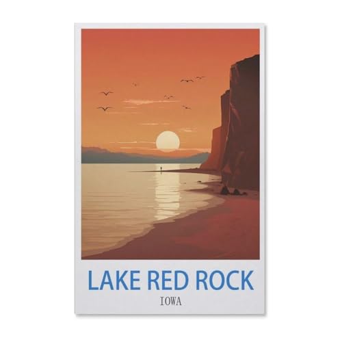 BEAYODKP Malen Nach Zahlen，Red Lake Iowa Vintage Leinwand-Reiseposter，Malen Nach Zahlen Erwachsene Anfänger Kinder DIY Ölgemälde auf Leinwand Geschenk Malen Nach Zahlen Kits（50x60cm）-G72 von BEAYODKP