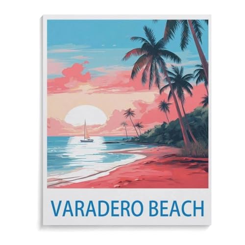 BEAYODKP Malen Nach Zahlen,Vintage Varadero Beach Reiseplakate,Malen Nach Zahlen Erwachsene Anfänger Kinder DIY Ölgemälde auf Leinwand Geschenk Malen Nach Zahlen Kits(30x40cm-L52 von BEAYODKP