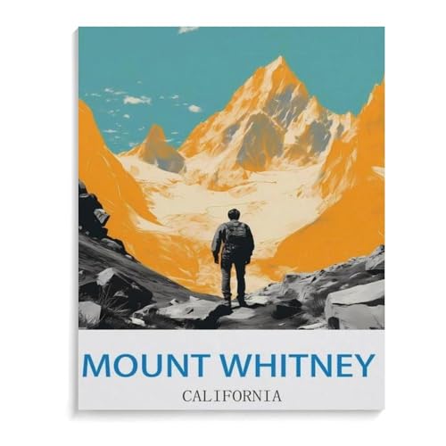 BEAYODKP Malen Nach Zahlen,Vintages Reiseplakat Mount Whitney Kalifornien,Malen Nach Zahlen Erwachsene Anfänger Kinder DIY Ölgemälde auf Leinwand Geschenk Malen Nach Zahlen Kits(30x40cm-K12 von BEAYODKP