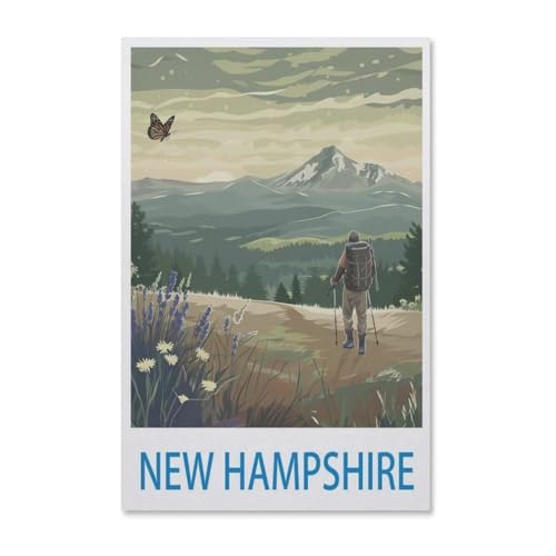 BEAYODKP Malen Nach Zahlen，Vintages Reiseplakat New Hampshire，Malen Nach Zahlen Erwachsene Anfänger Kinder DIY Ölgemälde auf Leinwand Geschenk Malen Nach Zahlen Kits（50x60cm）-F92 von BEAYODKP