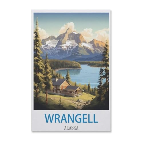 BEAYODKP Malen Nach Zahlen，Wrangell Alaska Vintages Reiseplakat，Malen Nach Zahlen Erwachsene Anfänger Kinder DIY Ölgemälde auf Leinwand Geschenk Malen Nach Zahlen Kits（30x40cm）-F12 von BEAYODKP