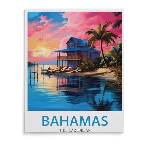 BEAYODKP Malen Nach Zahlen Erwachsene,Bahamas in der Karibik,Malen Nach Zahlen Mit Pinseln und Acrylfarbe,DIY Set Basteln Erwachsene mit Pinseln und Acrylfarben für Home Decor(20x30cm-M67 von BEAYODKP