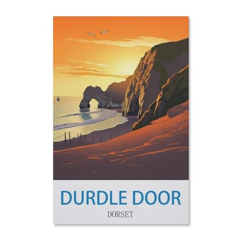 BEAYODKP Malen Nach Zahlen Erwachsene，Durdle Door Dorset Vintage Reiseplakat，DIY Handgemalt Ölgemälde Kit für Anfänger und Erwachsene,kreatives Geschenk, Home Deko（50x60cm）-H81 von BEAYODKP