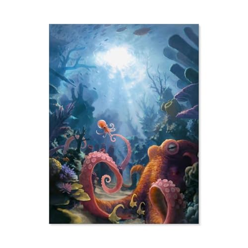 BEAYODKP Malen Nach Zahlen Erwachsene，Oktopus und Korallen-U-Boot，Malen Nach Zahlen Mit Pinseln und Acrylfarbe,DIY Set Basteln Erwachsene mit Pinseln und Acrylfarben für Home Decor（30x40cm）-J27 von BEAYODKP