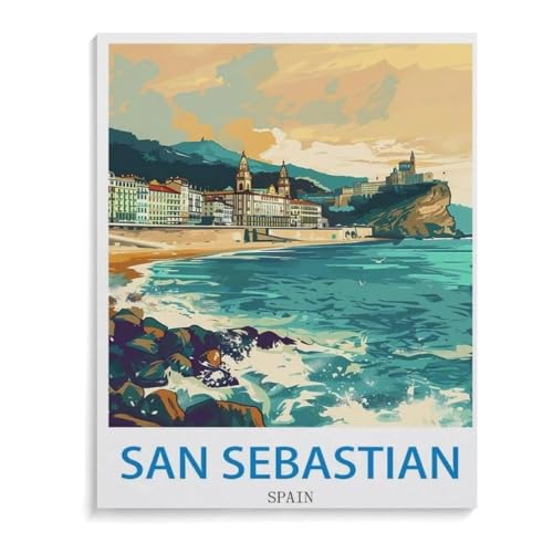 BEAYODKP Malen Nach Zahlen Erwachsene,San Sebastian, Spanien,DIY Handgemalt Ölgemälde Kit für Anfänger und Erwachsene,kreatives Geschenk, Home Deko(20x30cm-L1 von BEAYODKP