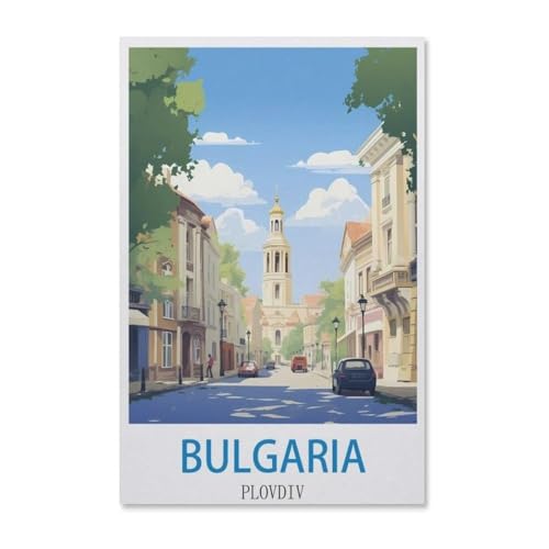 BEAYODKP Malen Nach Zahlen Erwachsene，Vintages Reiseplakat Bulgariens Plovdiv，DIY Handgemalt Ölgemälde Kit für Anfänger und Erwachsene,kreatives Geschenk, Home Deko（50x60cm）-F41 von BEAYODKP