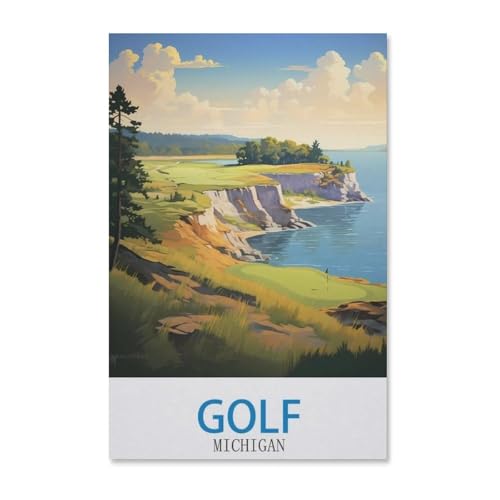 BEAYODKP Malen Nach Zahlen Erwachsene，Vintages Reiseplakat Golf Michigan，DIY Handgemalt Ölgemälde Kit für Anfänger und Erwachsene,kreatives Geschenk, Home Deko（40x50cm）-H1 von BEAYODKP