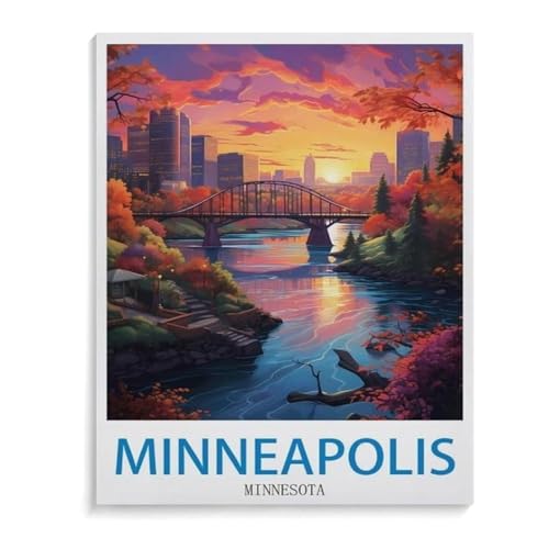 BEAYODKP Malen Nach Zahlen Erwachsene，Vintages Reiseplakat Minneapolis Minnesota，DIY Handgemalt Ölgemälde Kit für Anfänger und Erwachsene,kreatives Geschenk, Home Deko（50x60cm）-I61 von BEAYODKP