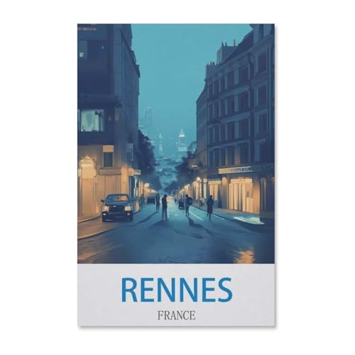 BEAYODKP Malen Nach Zahlen Erwachsene，Vintages Reiseplakat Rennes Frankreich，DIY Handgemalt Ölgemälde Kit für Anfänger und Erwachsene,kreatives Geschenk, Home Deko（40x50cm）-F1 von BEAYODKP