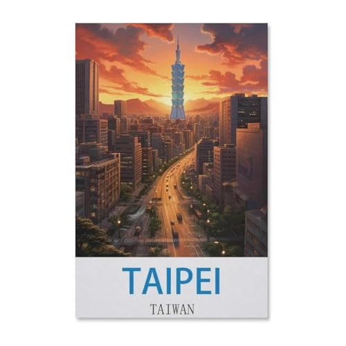 BEAYODKP Malen Nach Zahlen Erwachsene，Vintages Reiseplakat Taipehs Taiwan，DIY Handgemalt Ölgemälde Kit für Anfänger und Erwachsene,kreatives Geschenk, Home Deko（30x40cm）-H41 von BEAYODKP